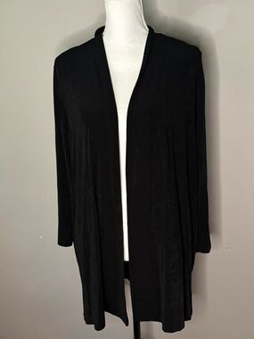 Chico's 3 Travelers Black Long Open Front Jacket Cardigan Slinky Womens XL 16/18